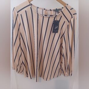 Adrlanna Papell New Size XL Striped Beige and Black Blouse